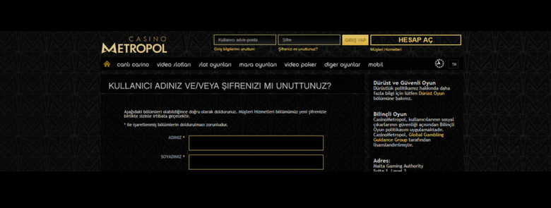 casinometropol şifremi unuttum
